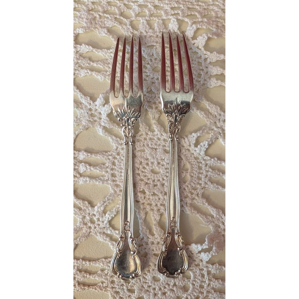 Antique Gorham Chantilly Sterling Silver 7" Dinner Forks Set of 2 Monogram "M" - Picture 7 of 8